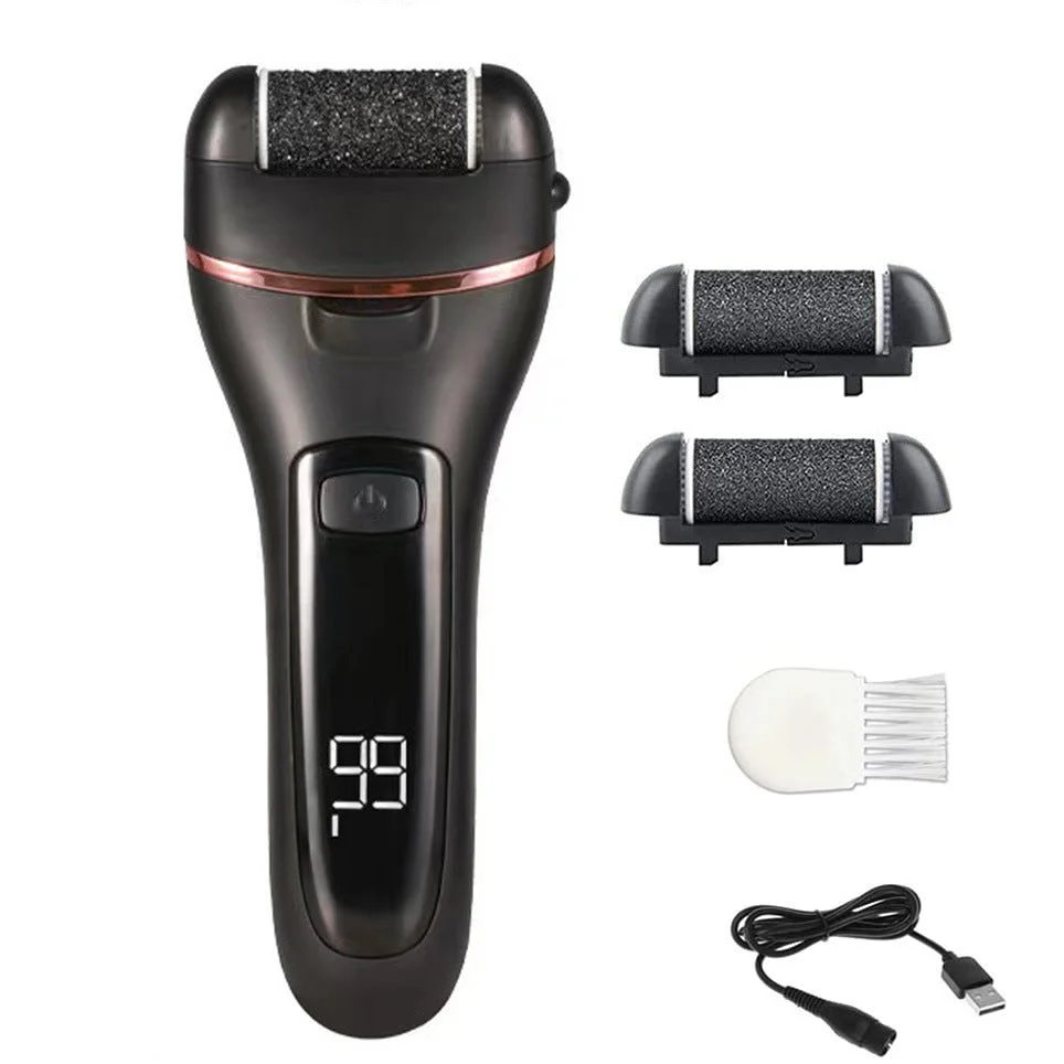 Black 3 Pcs Suit Electric Foot Callus Remover with LCD
