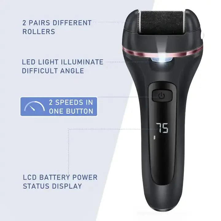Black 3 Pcs Suit Electric Foot Callus Remover with LCD