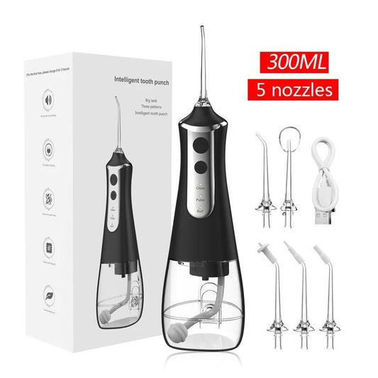 Black 300ML Cordless Water Flosser with 5 Nozzles