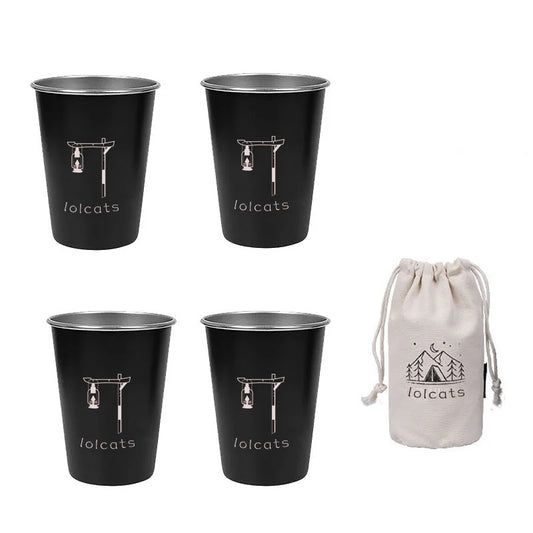 Black 304 Stainless Steel Camping Cup - 350ml Outdoor