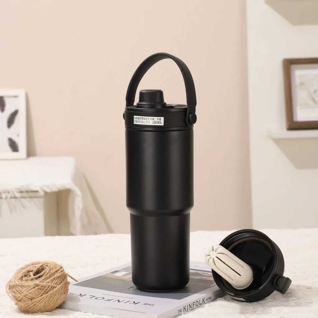 Black 30oz Ceramic Lined Insulated Tumbler with Handle
