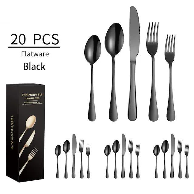 Black 410 Stainless Steel Cutlery Set - Western Steak Knife