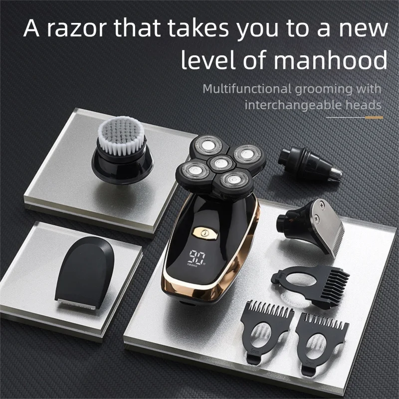 Black 5-Head Rotary Shaver - Waterproof & wireless - Health