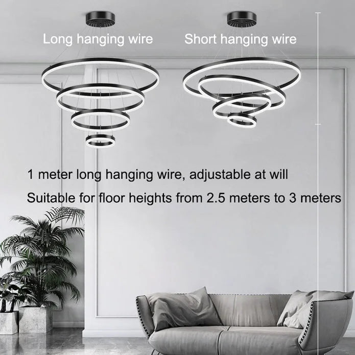 Black 5 Rings Minimalist LED Pendant Light Adjustable