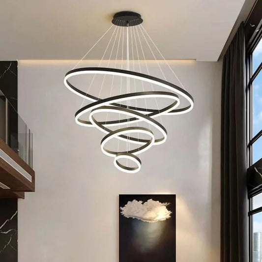 Black 5 Rings Minimalist LED Pendant Light Adjustable
