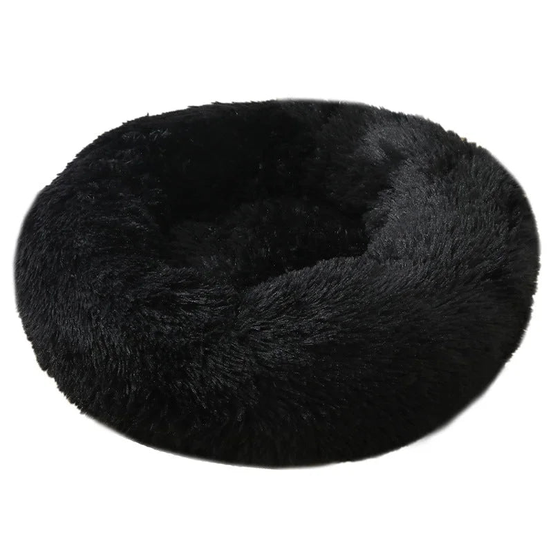 Black 50cm Cozy Round Pet Bed - Plush Cat & Dog Bed