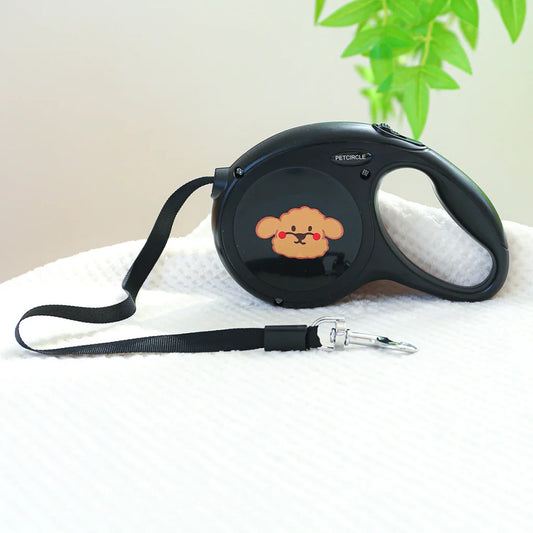 Black 5m Cartoon Retractable Dog Leash for Golden Retriever