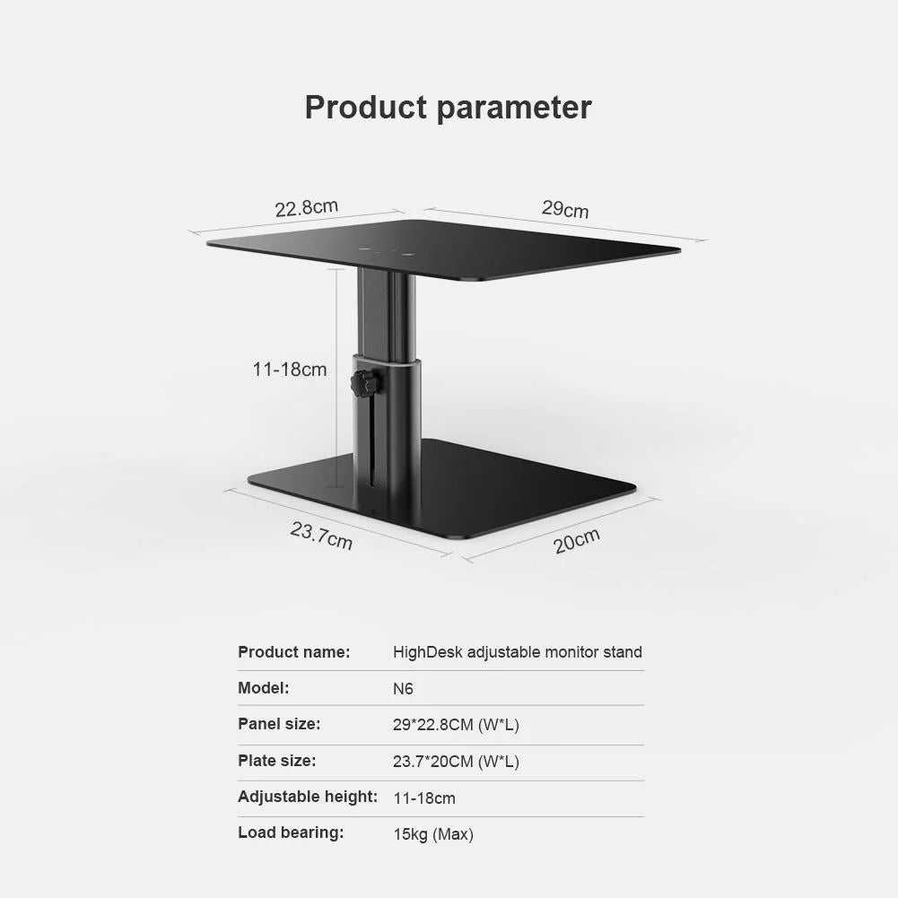 Black Adjustable Desk Stand for Laptop and Monitor