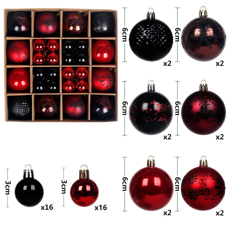 Black and red 44-Piece Assorted Christmas Baubles Set