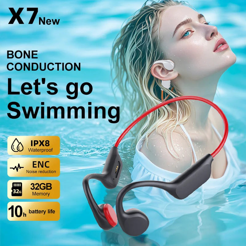 Black and red IPX8 Waterproof Swimming Headphones - Bone