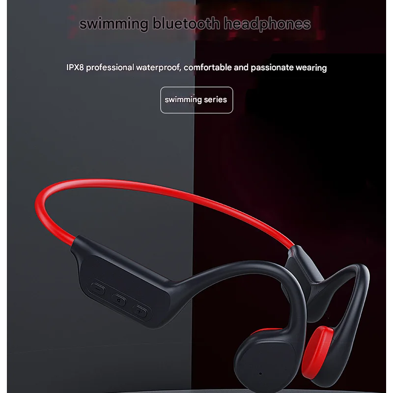 Black and red IPX8 Waterproof Swimming Headphones - Bone
