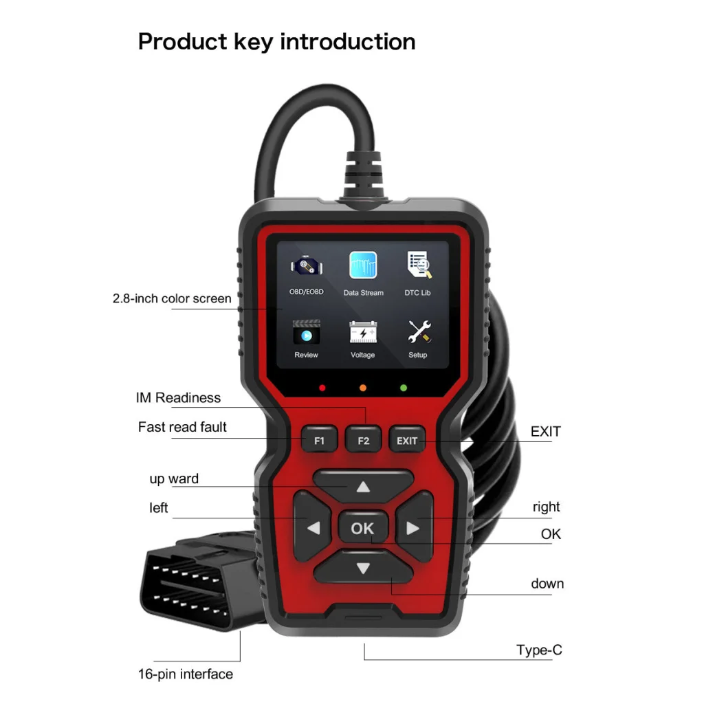 Black and Red OBD2 Scanner Car Diagnostic Tool - Engine