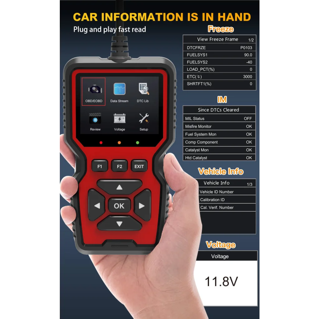 Black and Red OBD2 Scanner Car Diagnostic Tool - Engine