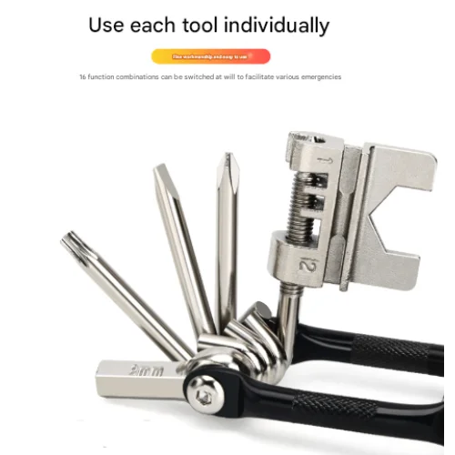 Black and Silver 16 in 1 Bicycle Repair Multi Tool