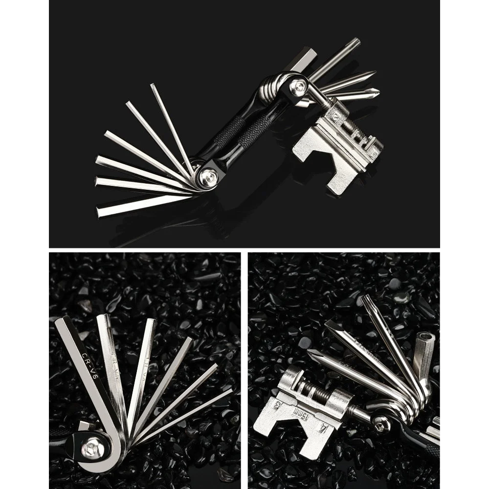Black and Silver 16 in 1 Bicycle Repair Multi Tool