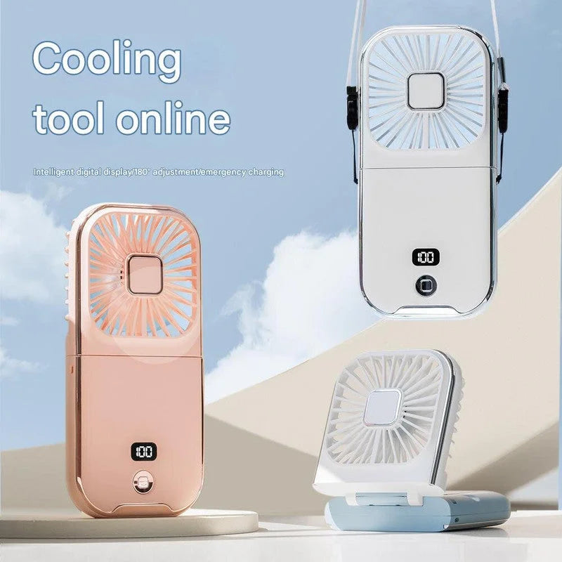 Black and white color Portable Handheld Fan with Neck Strap