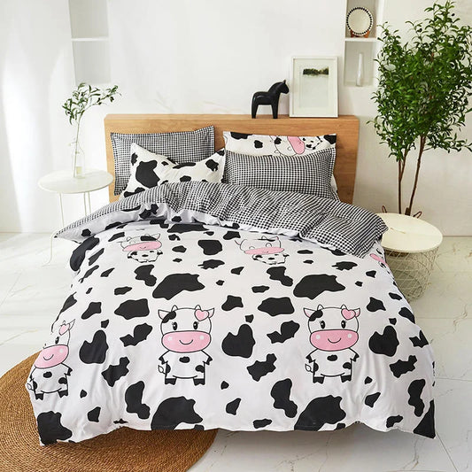 Black and White Cow Pattern 3-Piece Polyester Duvet Cover