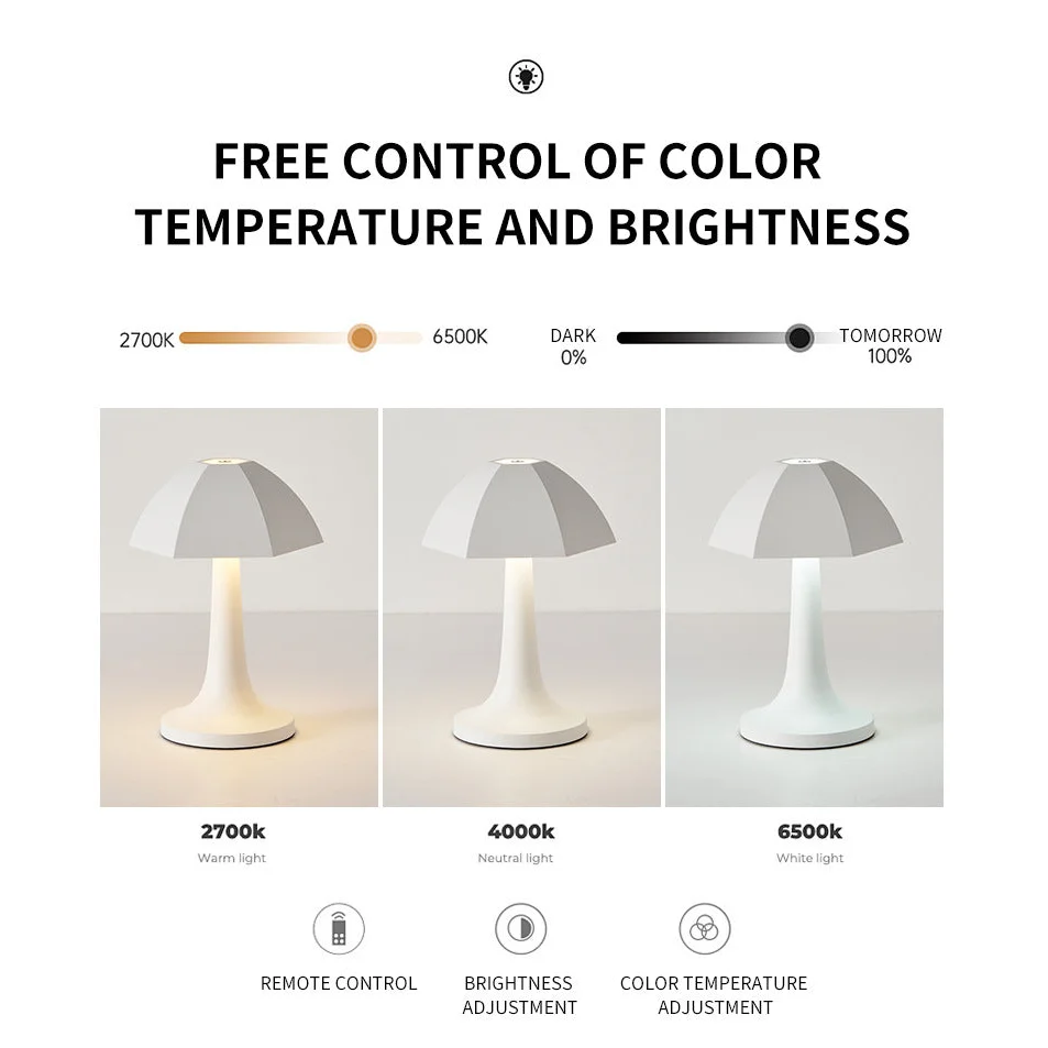 Black And White Nordic Umbrella Mushroom Table Lamp