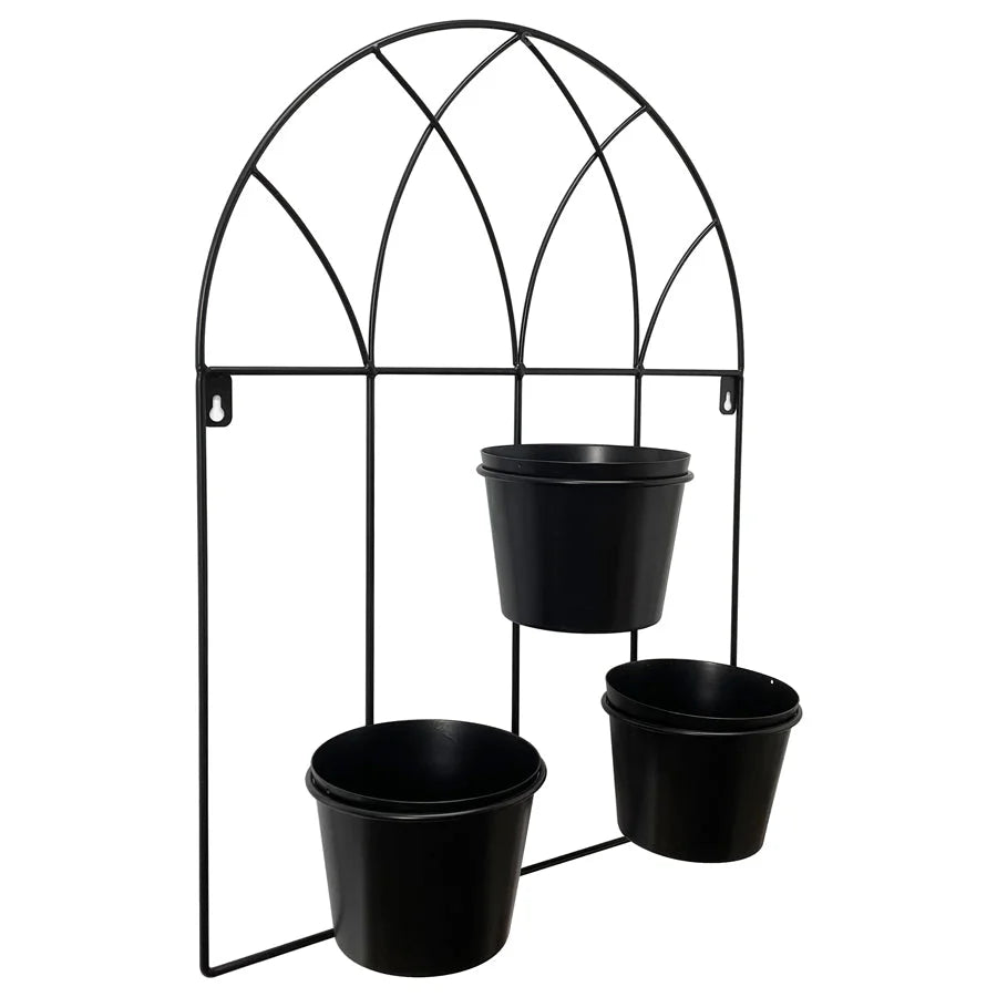 Black Arched 3 Pot Wall Planter 40x52cm - Home & Garden >