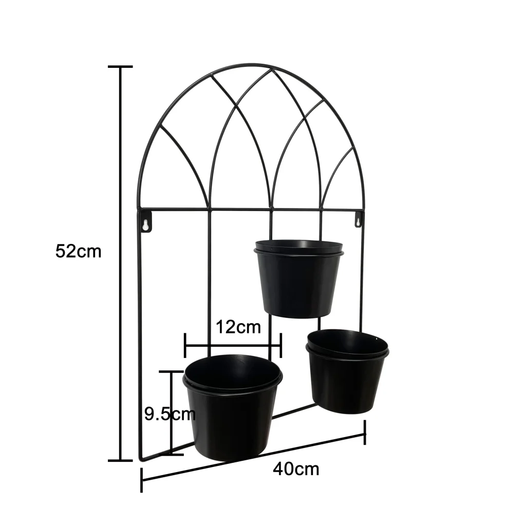 Black Arched 3 Pot Wall Planter 40x52cm - Home & Garden >