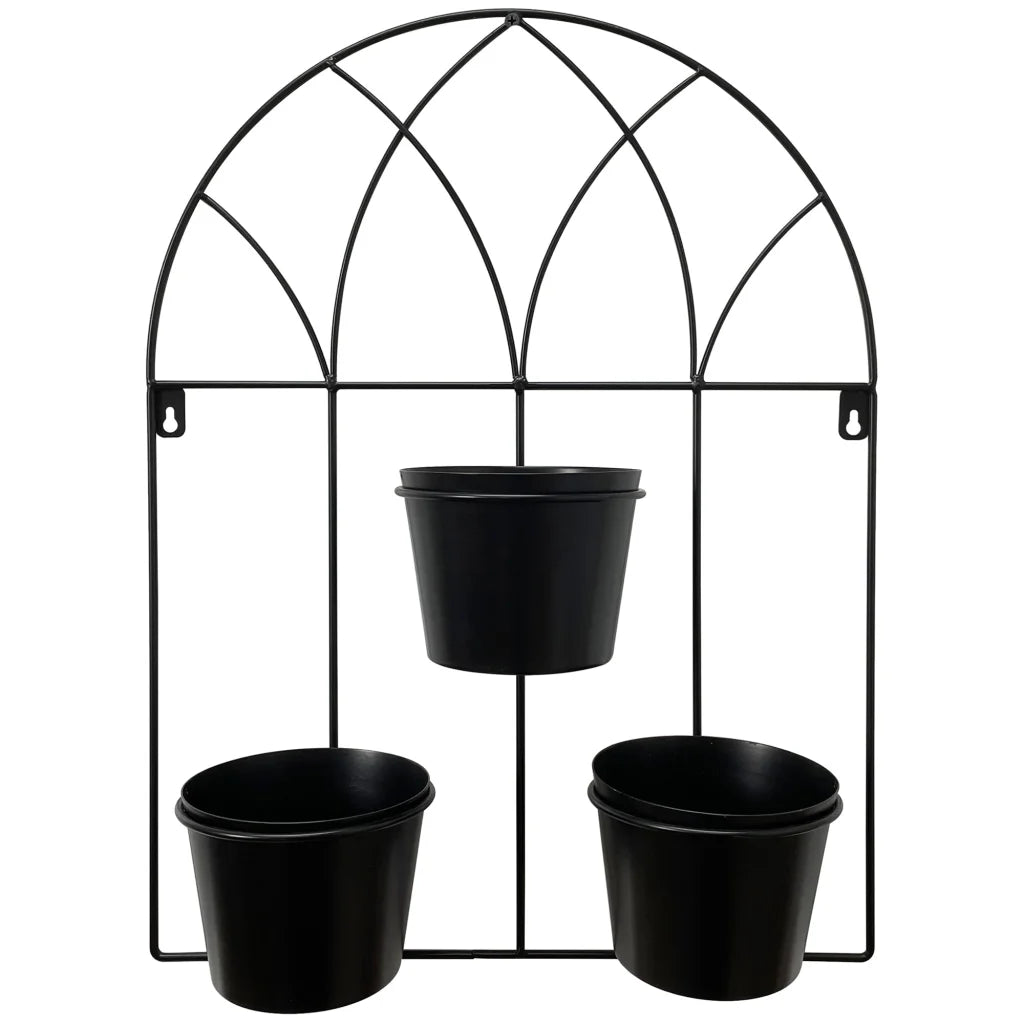 Black Arched 3 Pot Wall Planter 40x52cm - Home & Garden >