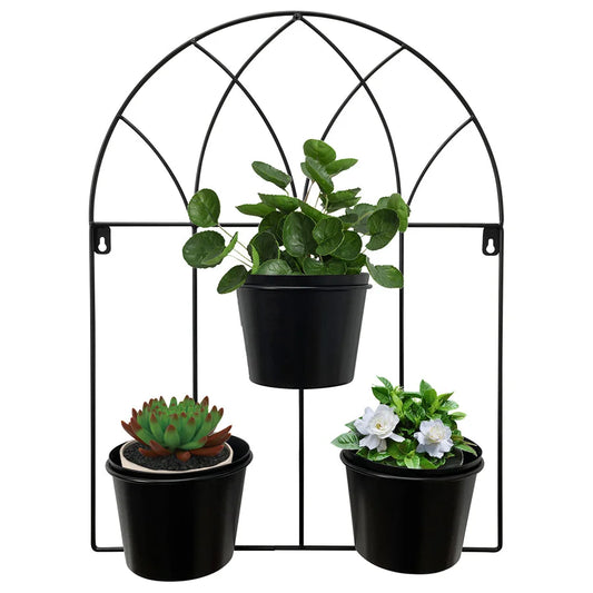 Black Arched 3 Pot Wall Planter 40x52cm - Home & Garden >