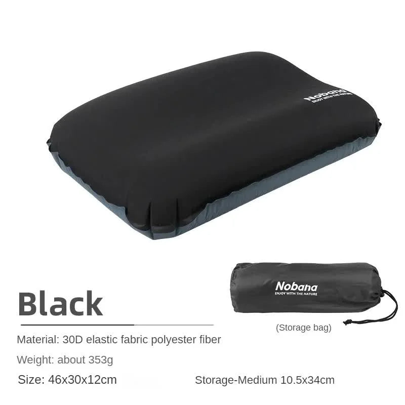 Black Automatic Inflatable 3D Outdoor Sponge Pillow