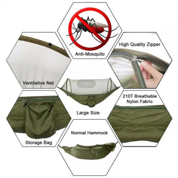 Black Automatic Pop-Up Mosquito Net Hammock - 200kg Load