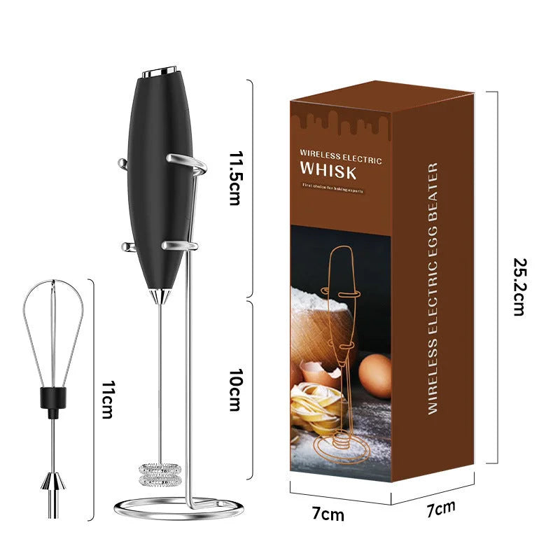 Black Battery Powered Frother and Whisk with Stand
