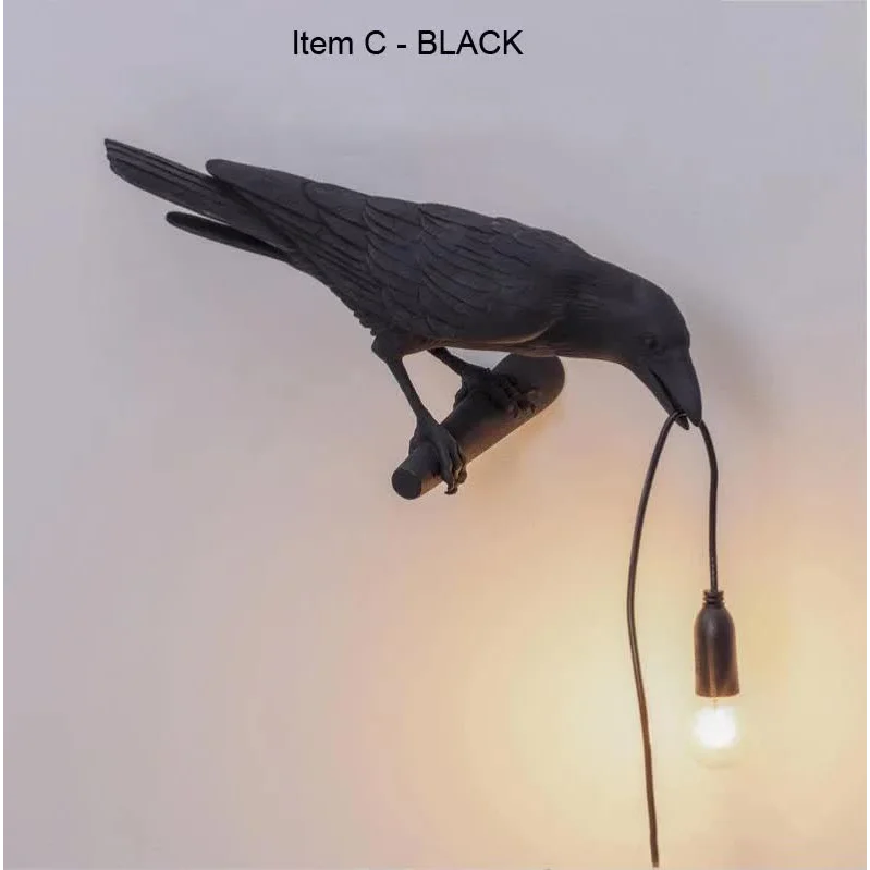 Black Bird Left Wall Lamp Nordic Resin Bird Wall Lamp