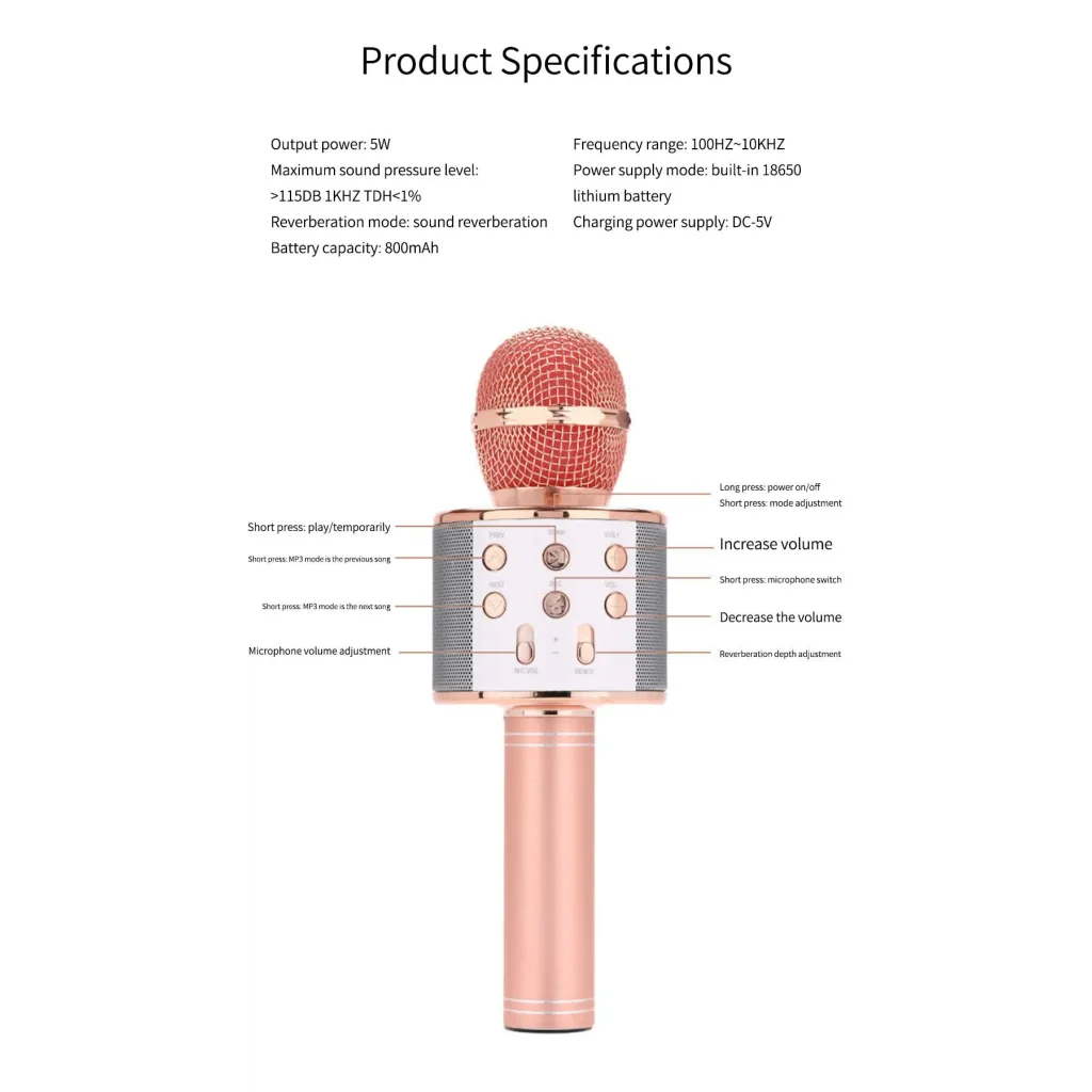 Black Bluetooth 5.0 Karaoke Microphone for Family
