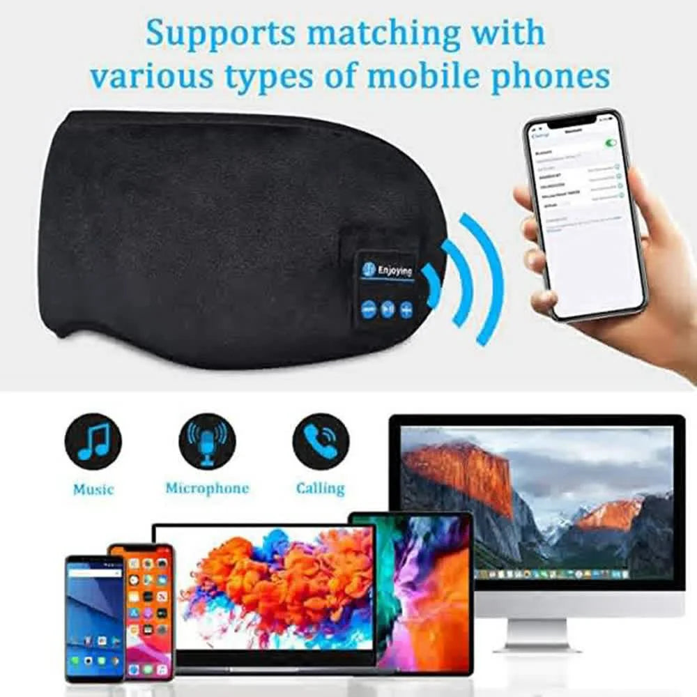 Black Bluetooth 5.0 Wireless Sleep Eye Mask - Soft Plush