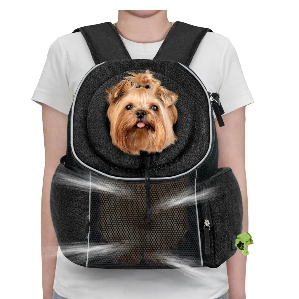 Black Breathable Mesh Pet Carrier Backpack - Head-Out