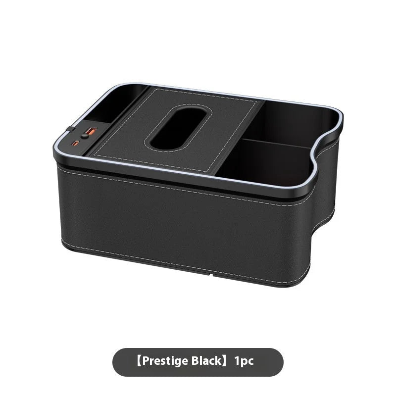 Black Car Armrest Storage Box with LED Ambient Light