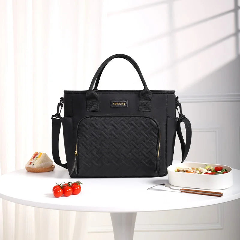 Black Chic Insulated Lunch Tote Bag - 11L Large Capacity