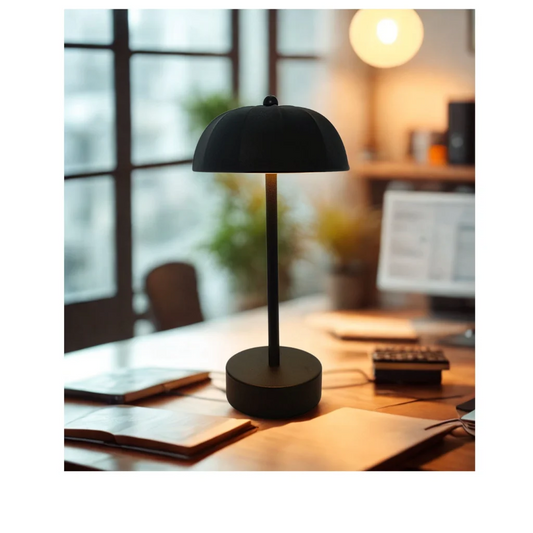 Black Chic Mushroom LED Table Lamp - Rechargeable Cordless