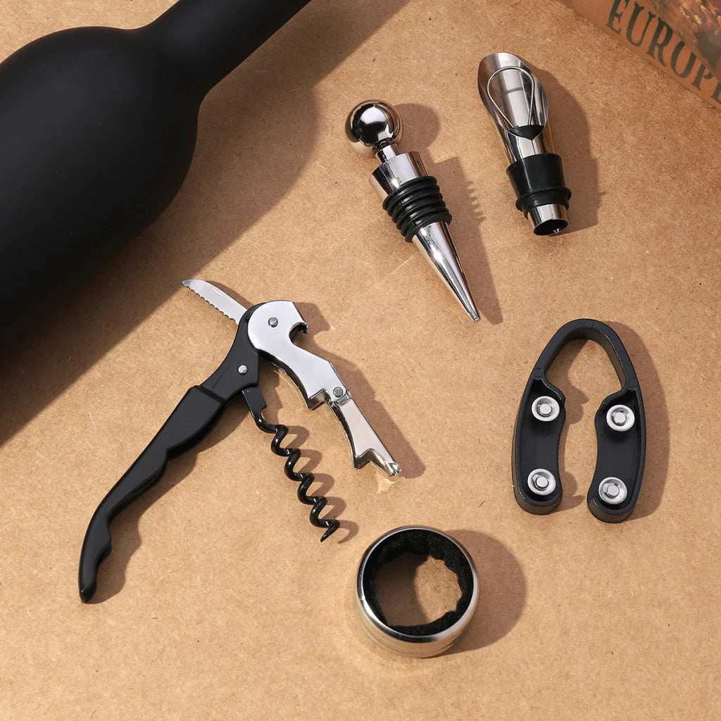 Black Closure Creative Wine Accessories Set – 5-Piece