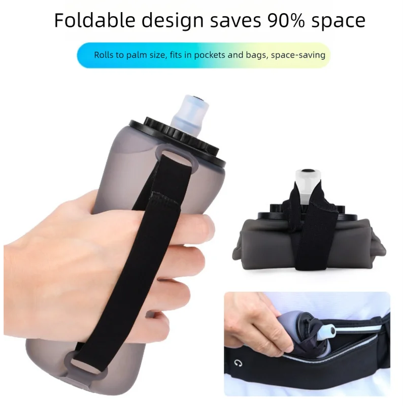 Black Collapsible Handheld Running Flask - 350ml
