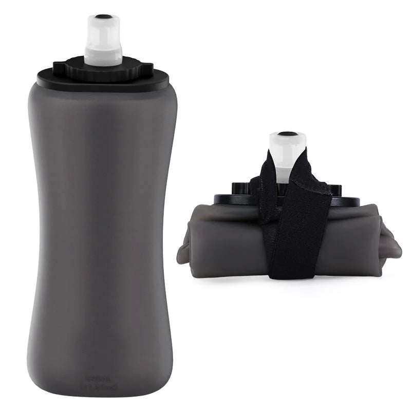 Black Collapsible Handheld Running Flask 350ml Lightweight Silicone