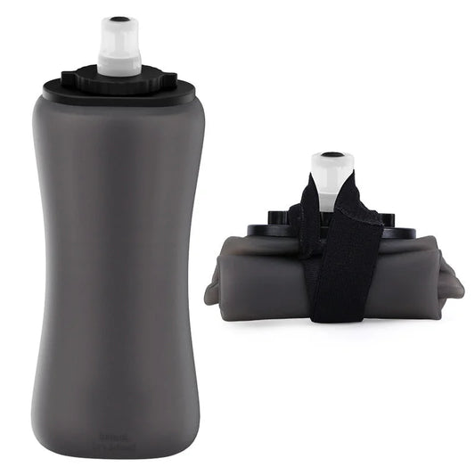 Black Collapsible Handheld Running Flask 350ml Lightweight Silicone