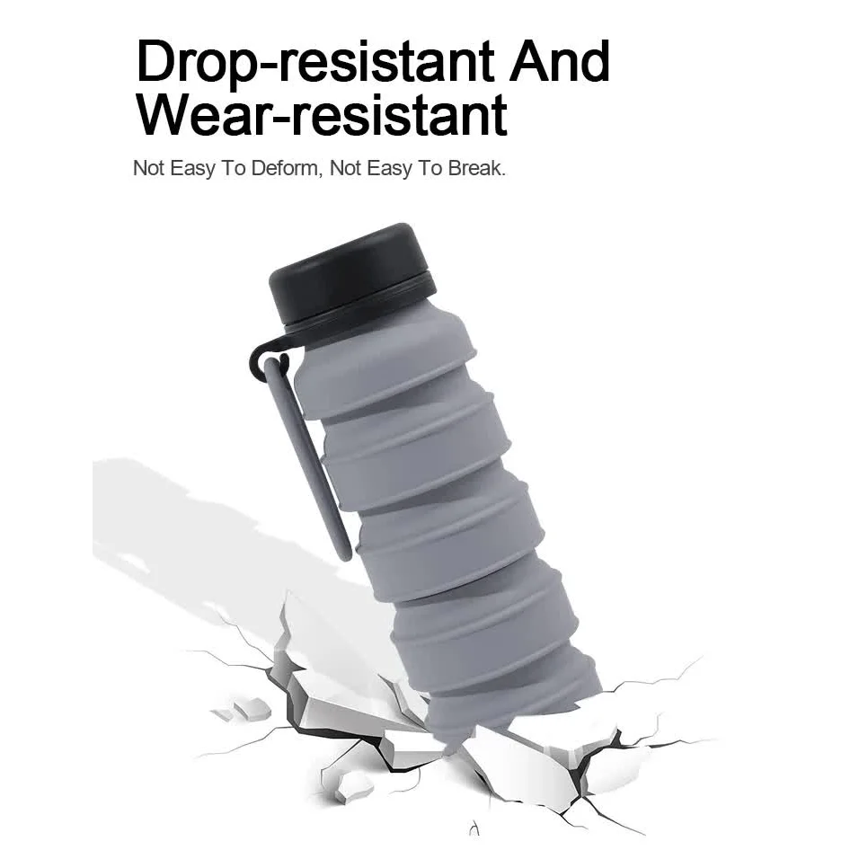 Black Collapsible Silicone Water Bottle - 510ml Portable