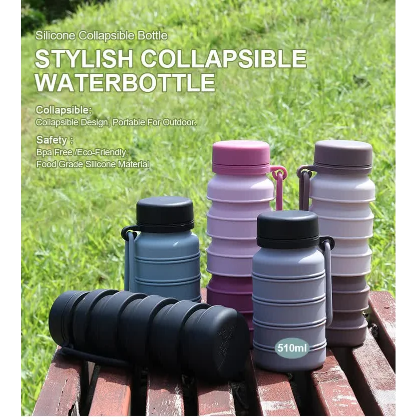 Black Collapsible Silicone Water Bottle