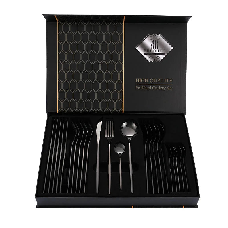 Black Color Premium 24-Piece Stainless Steel Cutlery Set