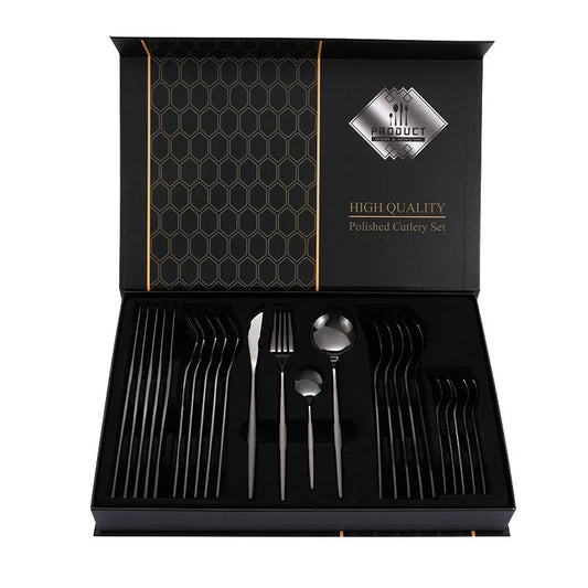 Black Color Premium 24-Piece Stainless Steel Cutlery Set