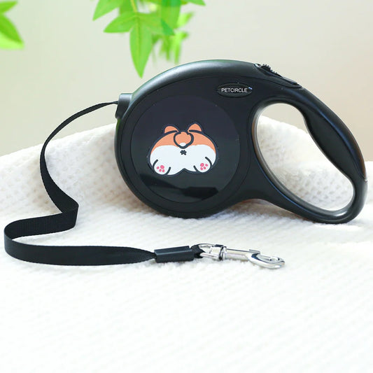 Black Corgi Buttocks 5m Cartoon Retractable Dog Leash