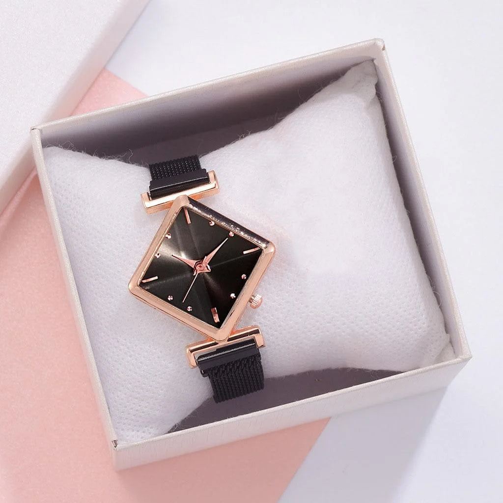 Black Diamond Dial Women Quartz Watch - Fashion > Women’s