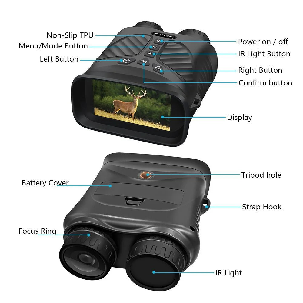 Black Digital Night Vision Binoculars - 3.0’’ IPS Screen