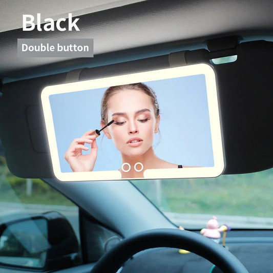 Black double button Car Sun Visor Makeup Mirror with LED