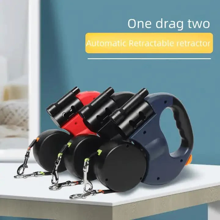 Black Dual Retractable Dog Leash | 2-in-1 Automatic Pet