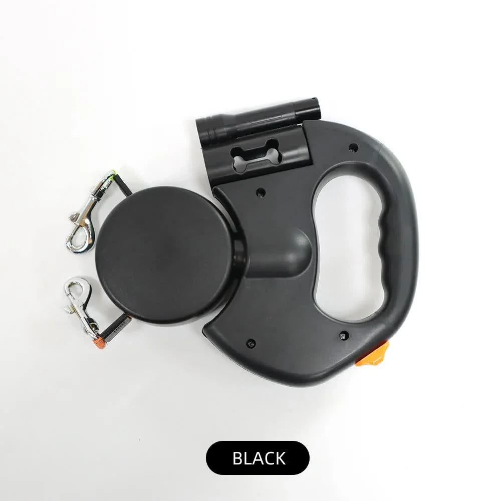 Black Dual Retractable Dog Leash | 2-in-1 Automatic Pet